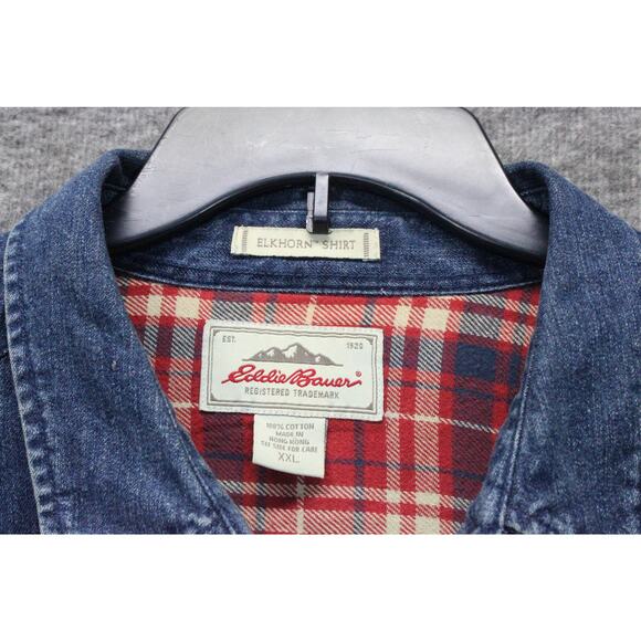 Eddie Bauer Elkhorn Shirt Men’s 2XL Blue Denim Shacket Button Up Flannel Lined - Picture 3 of 7